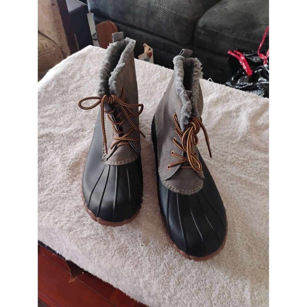 Henry Ferrera Collection Grey Black Faux Fur Lined Duck Boots Womens 10